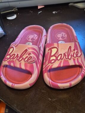 Barbie Pink and Light Pink Girls Slide Sandals with Logo